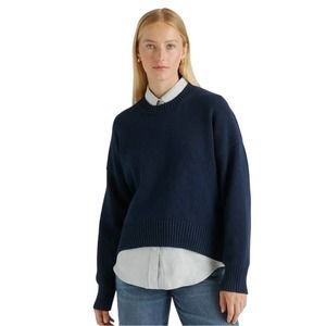 QUINCE Women 100% Organic Cotton Boyfriend Crew Sweater in Navy Sz M NWT